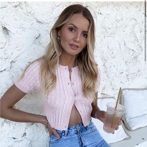 Princess Polly Savana Top in Light Pink Cropped Button Up Short Sleeve Cardigan